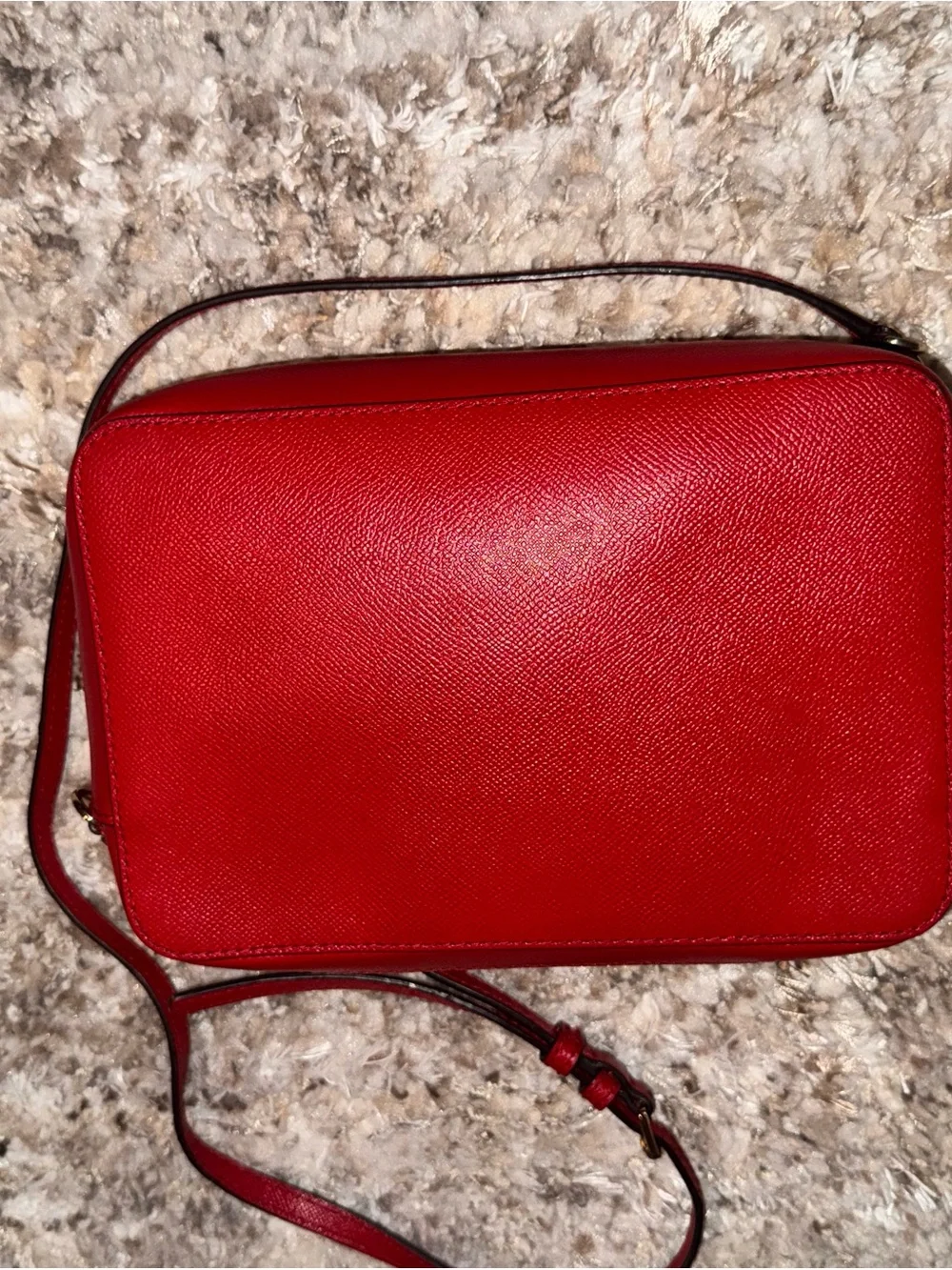 Michael Kors Red Saffiano Leather Crossbody Camera Bag with Gold Chain